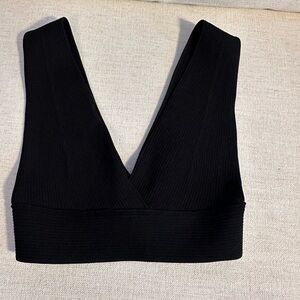 Proenza Schouler Black Ribbed V-Neck Crop Top Bralette